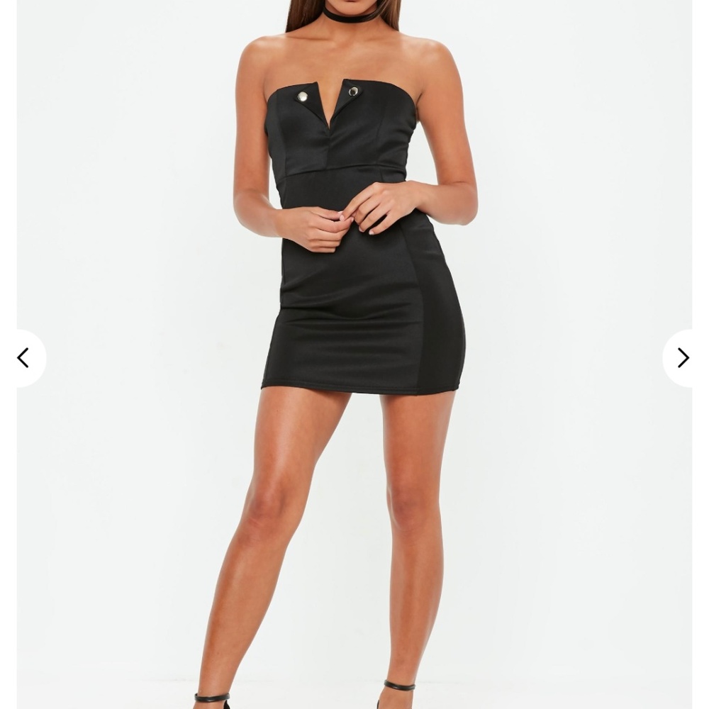 New black scuba bandeau foldover bodycon dress